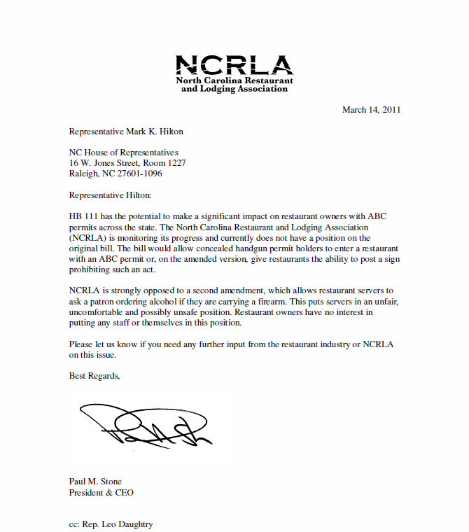 NCRLA Letter - HB-111